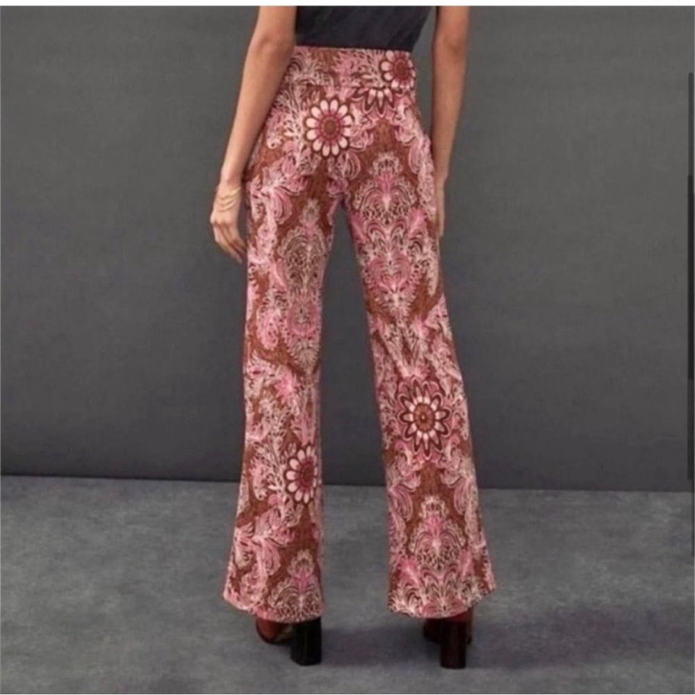 Anthro MAEVE Pink Paisley Flare Leg Retro Pants
